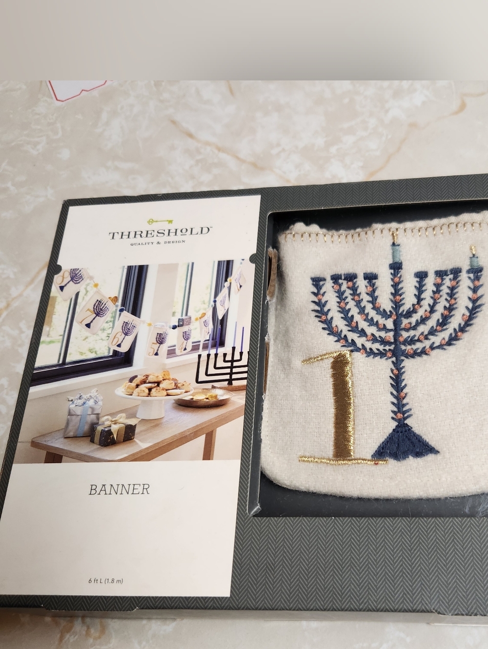 Target Threshold Hannukah Hanging Banner New Cream Blue Gold